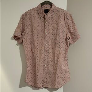 14th & Union Short-Sleeve Button-Down Shirt in Light Pink with Navy Micro Print